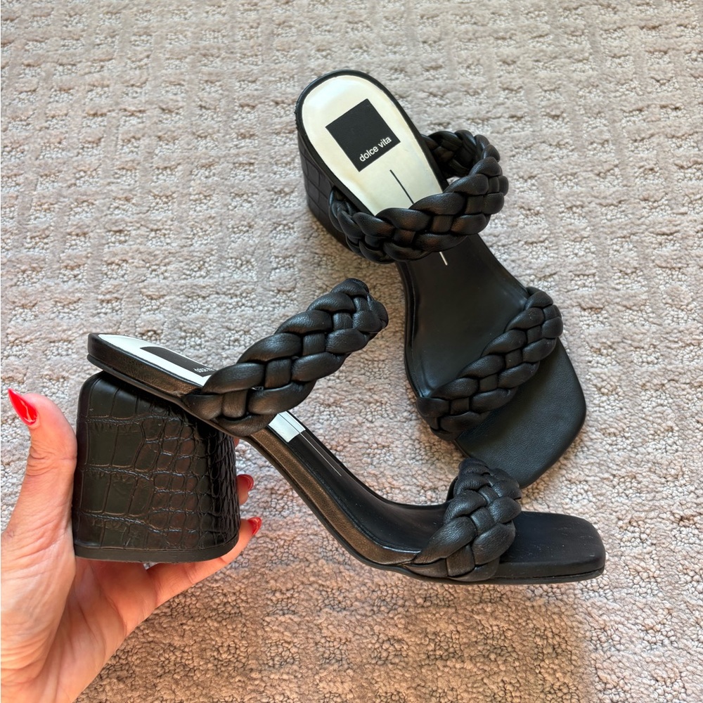 Dolce Vita Black Braided Women's Heel Sandals